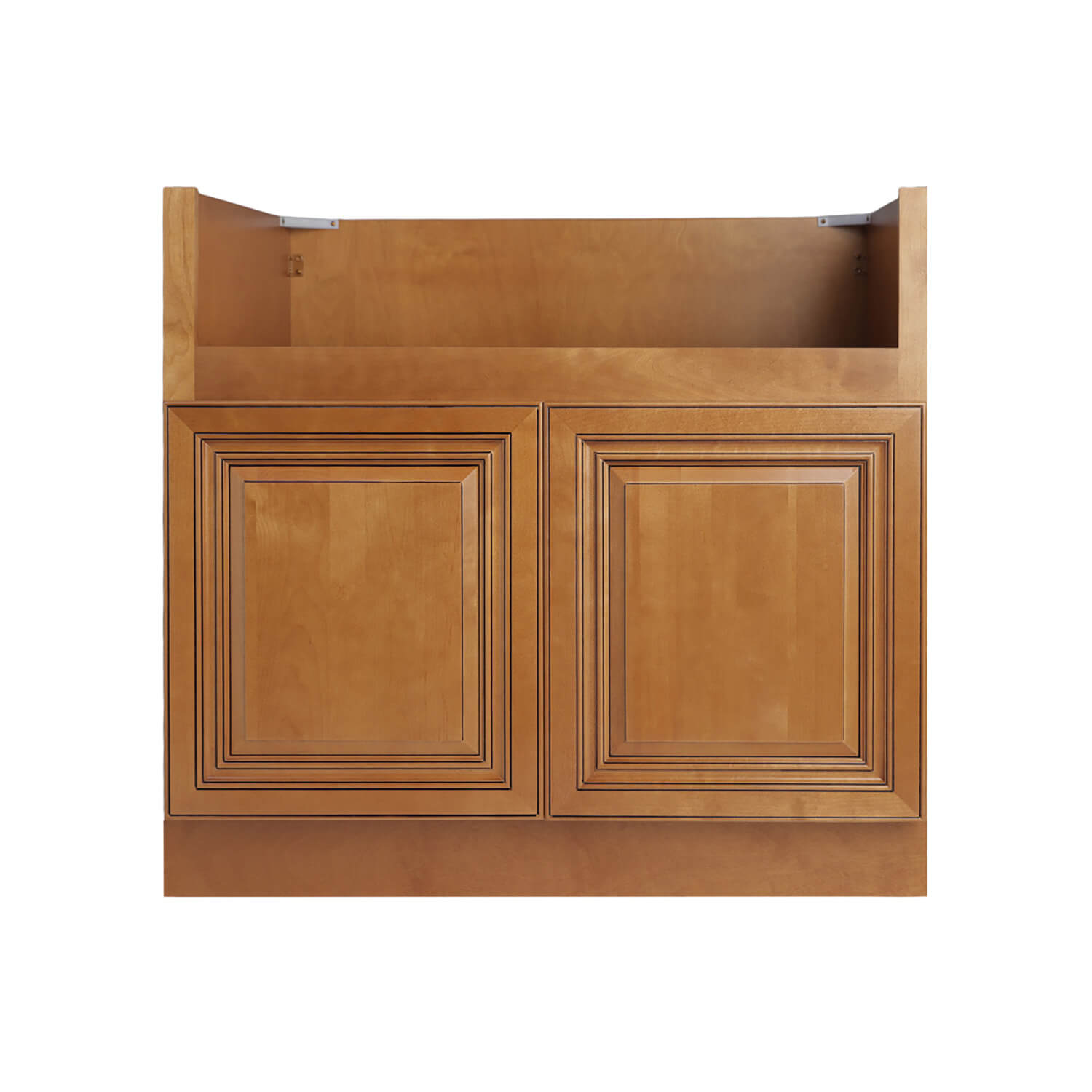 Wooden cabinet with two doors on a white background
