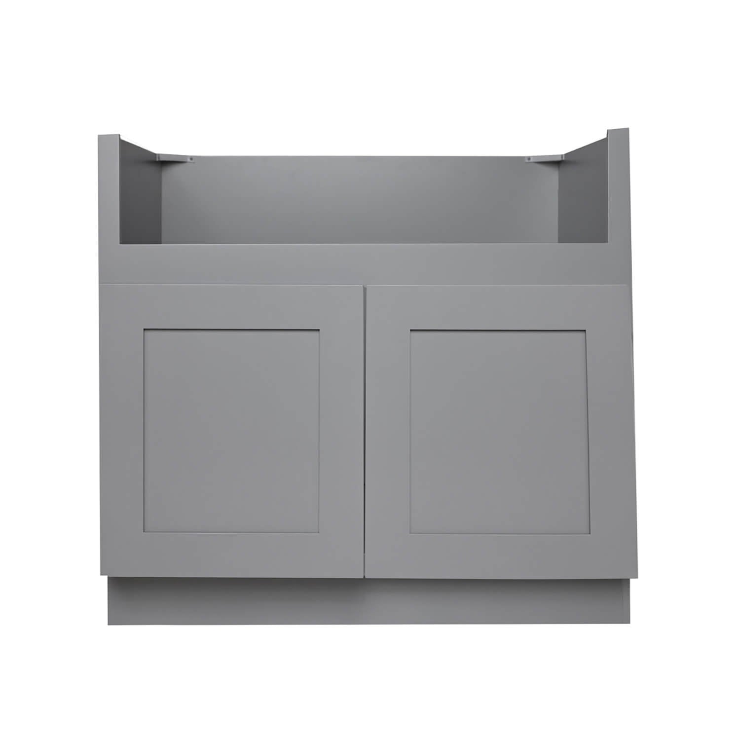 Gray cabinet with two doors on a white background