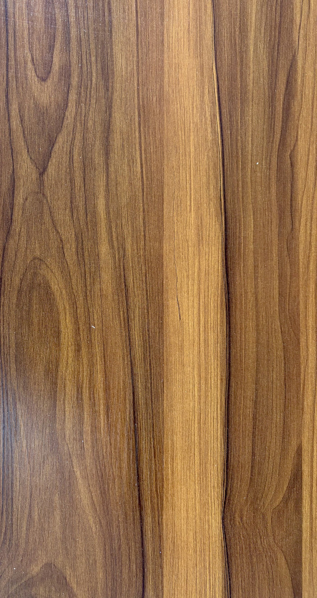 Close-up of a wooden surface with a rich brown color and visible grain pattern.