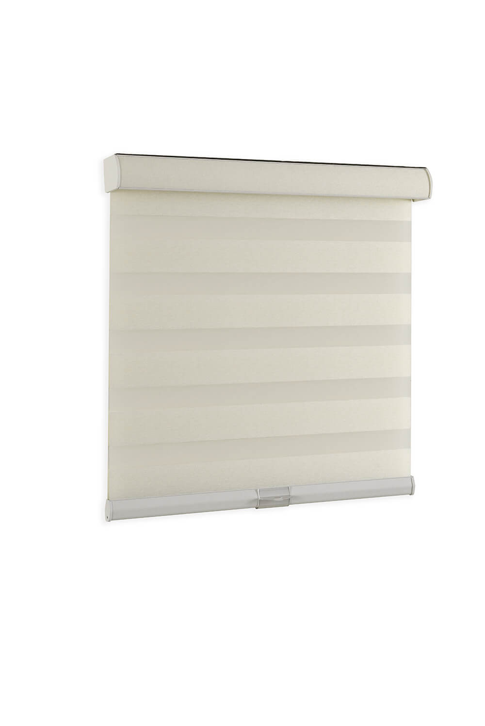 Beige roller blind on a white background