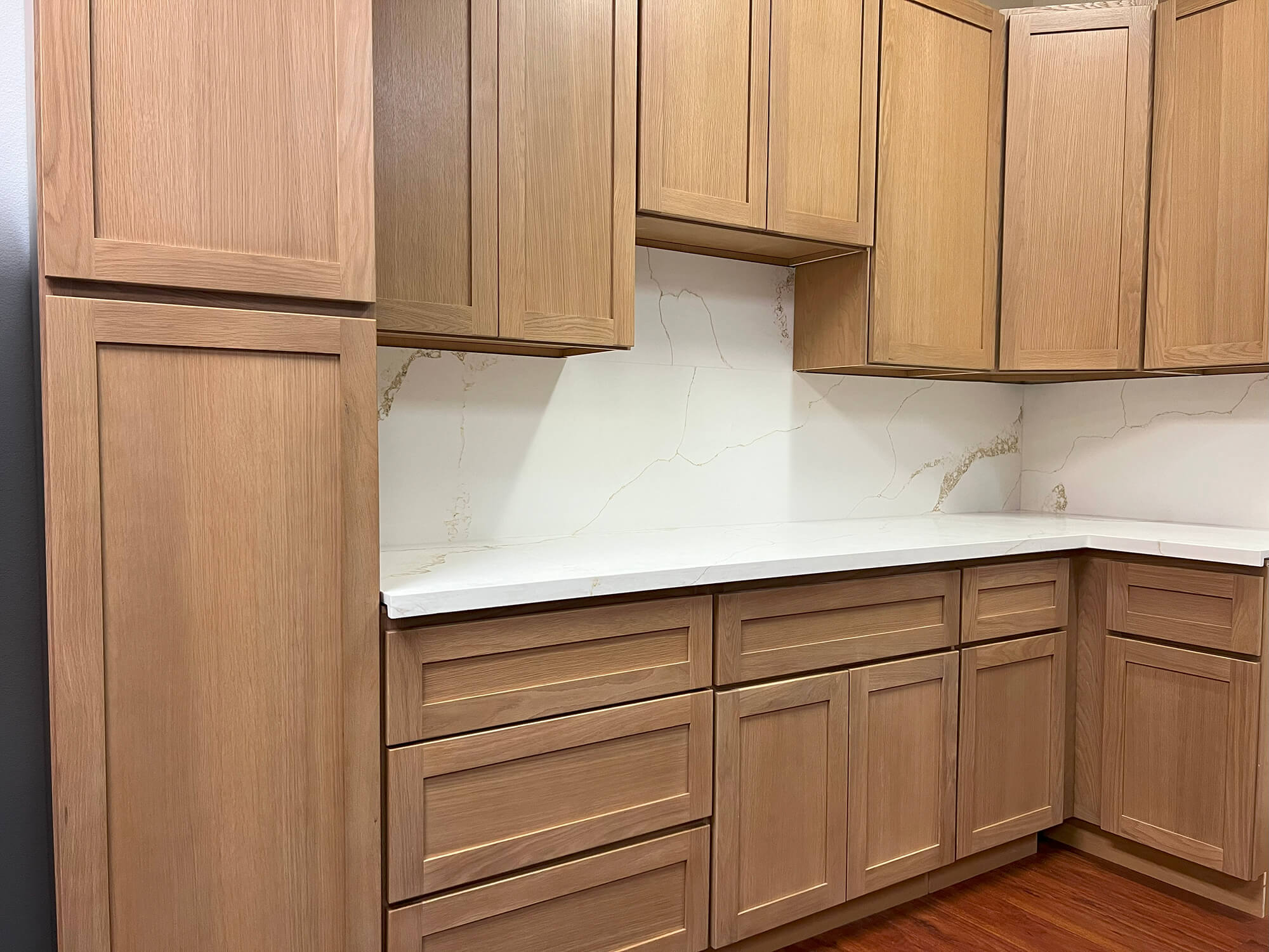 White Oak Kitchen Cabinets in showroom in Anaheim CA